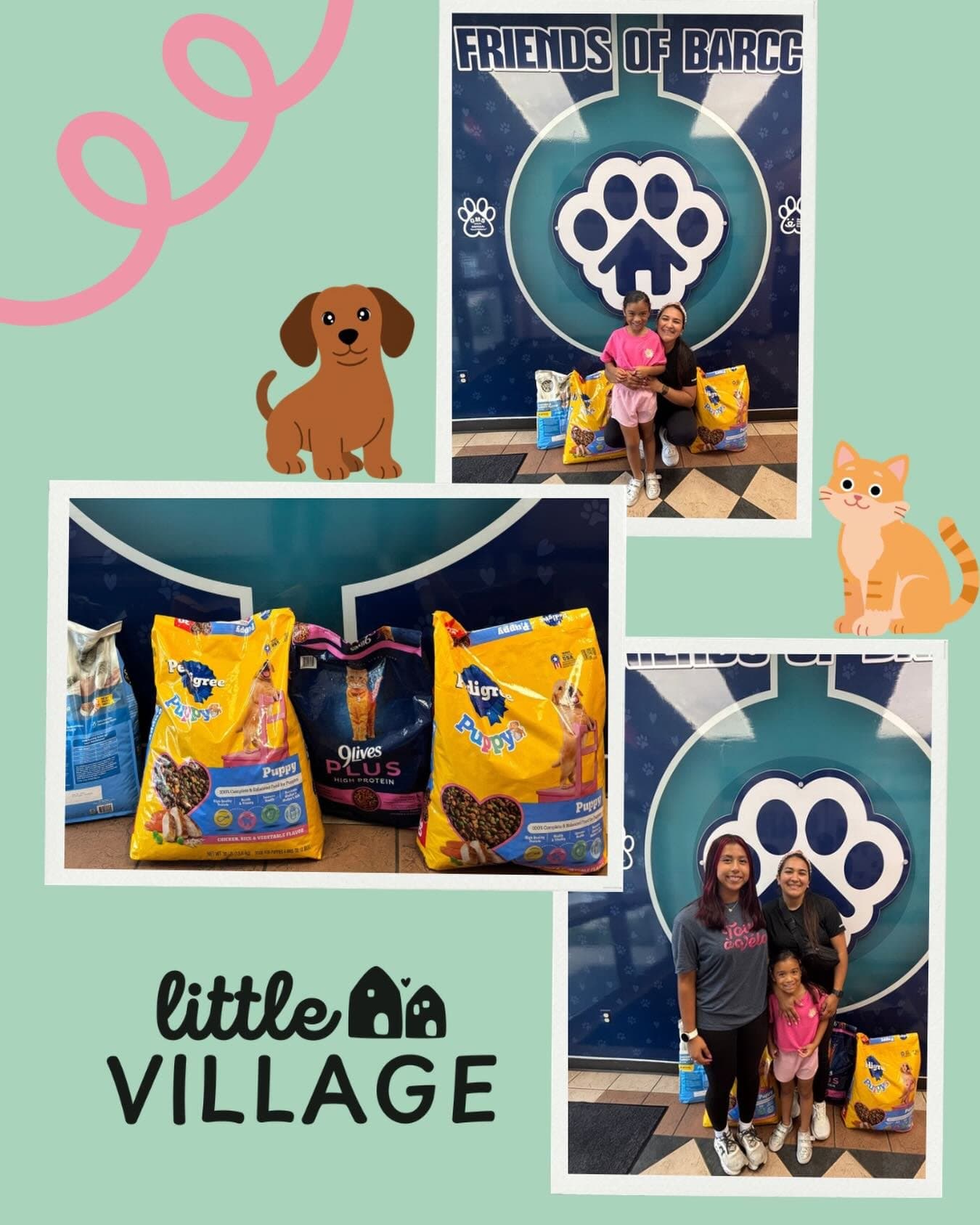 A woman and a child posing for a picture with their dog and cat food.