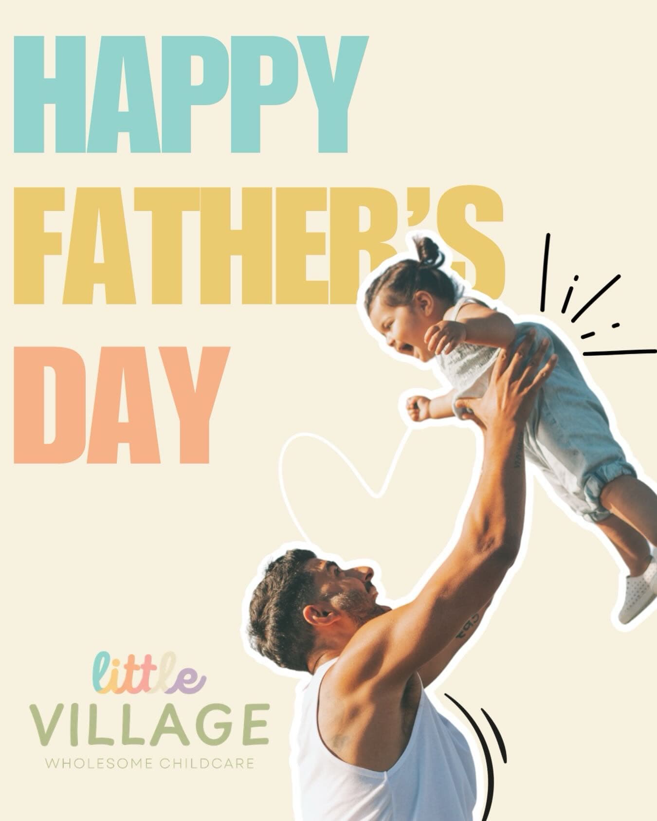 A man holding a child up in the air with a happy father's day message on it.